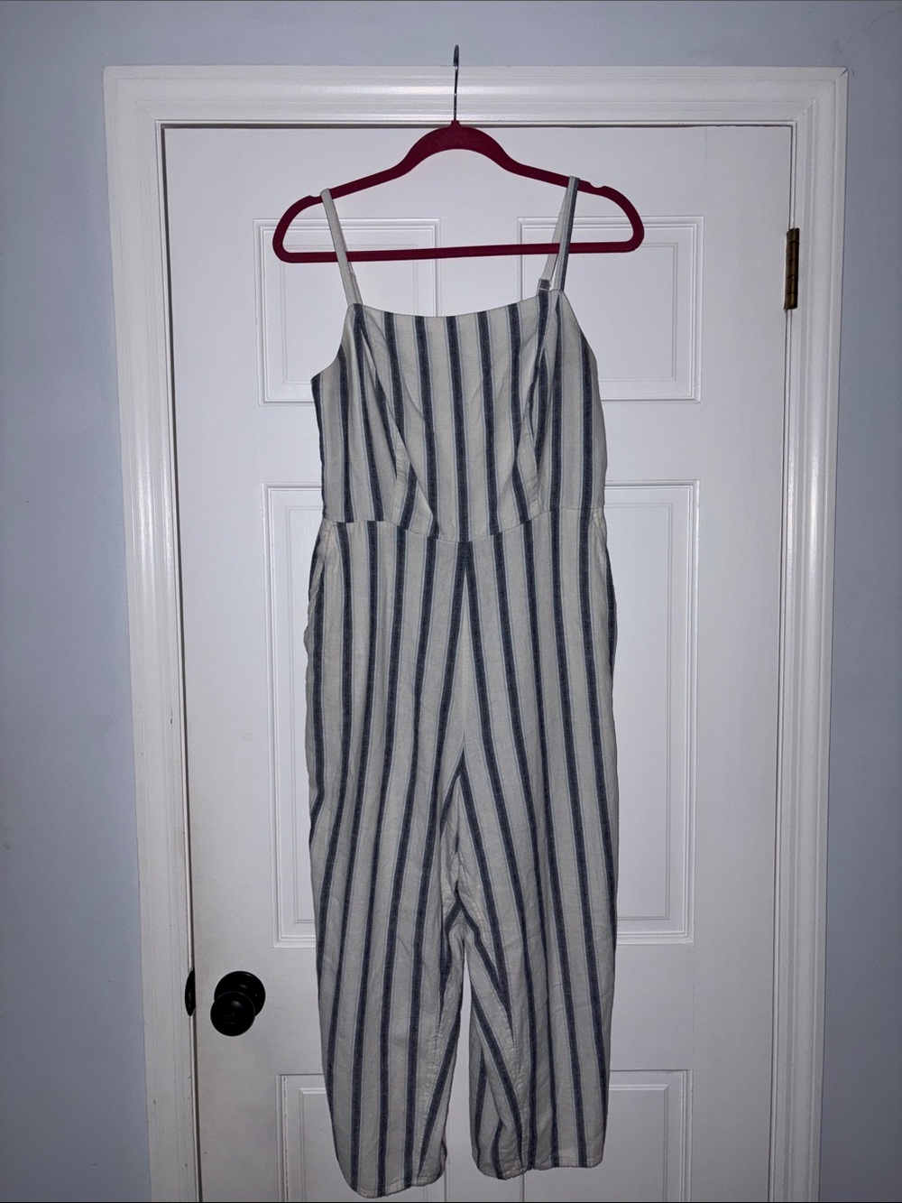 Striped Blue and Cream Wide-Leg Jumpsuit WITH POCKETS!
